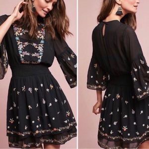 Anthropologie Maeve Anfisa Tunic Dress Size 8 Black Embroidered New
